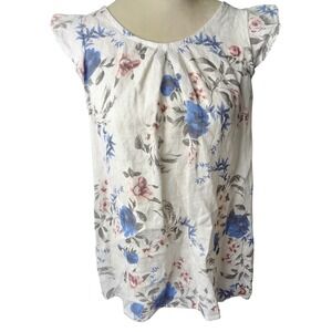 Terzo Millennio Floral Blouse Women M White Linen Cap Sleeve Italy Cottage Fairy